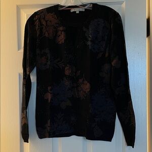 Daniel Rainn Black Sweater with Rust and Light Blue Floral Design